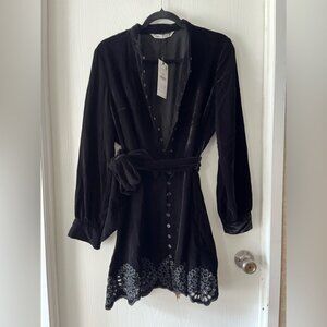 ZARA Black Button-Down Velvet Dress